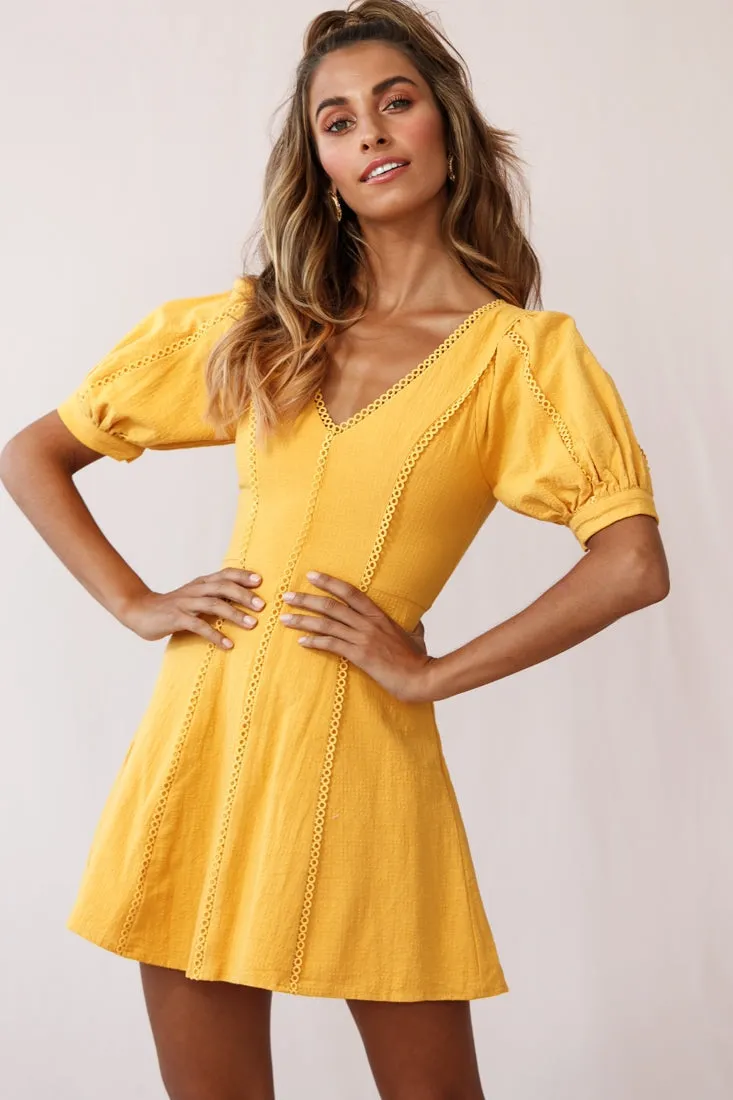 Ally Half Sleeve A-Line Dress Mustard