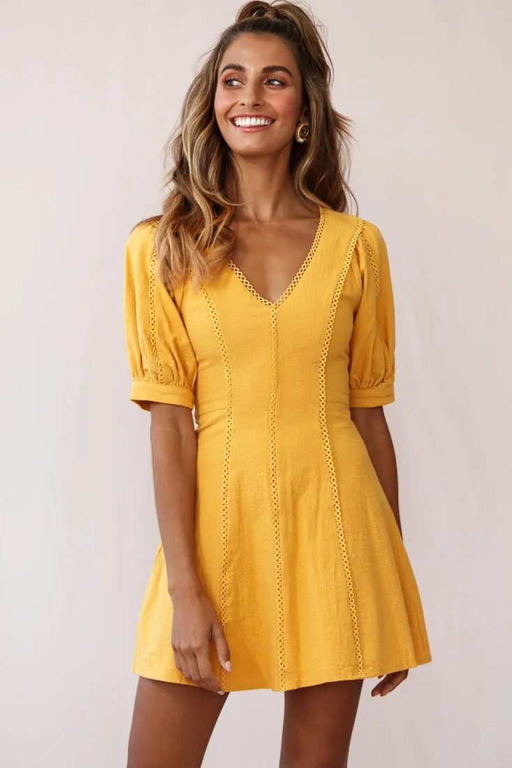 Ally Half Sleeve A-Line Dress Mustard