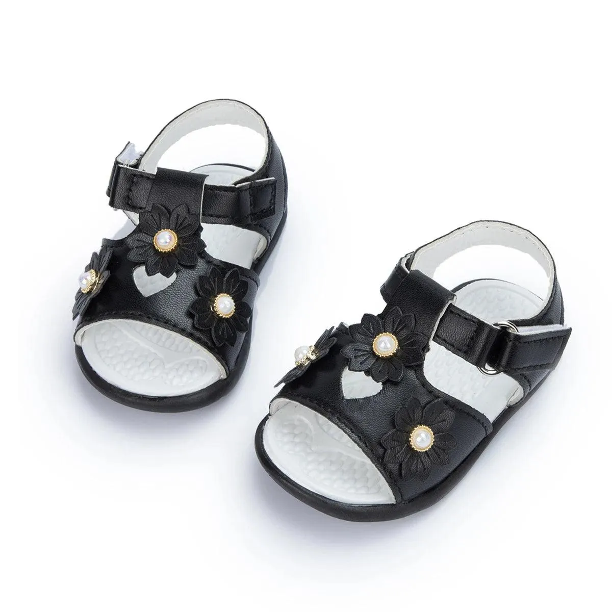 AMN226 Baby Sandals: Flower Leather Flat Toddler Girl Casual Shoes