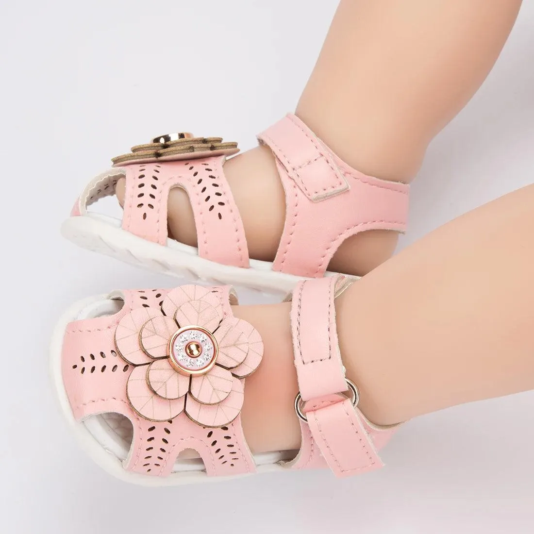 AMN226 Baby Sandals: Flower Leather Flat Toddler Girl Casual Shoes