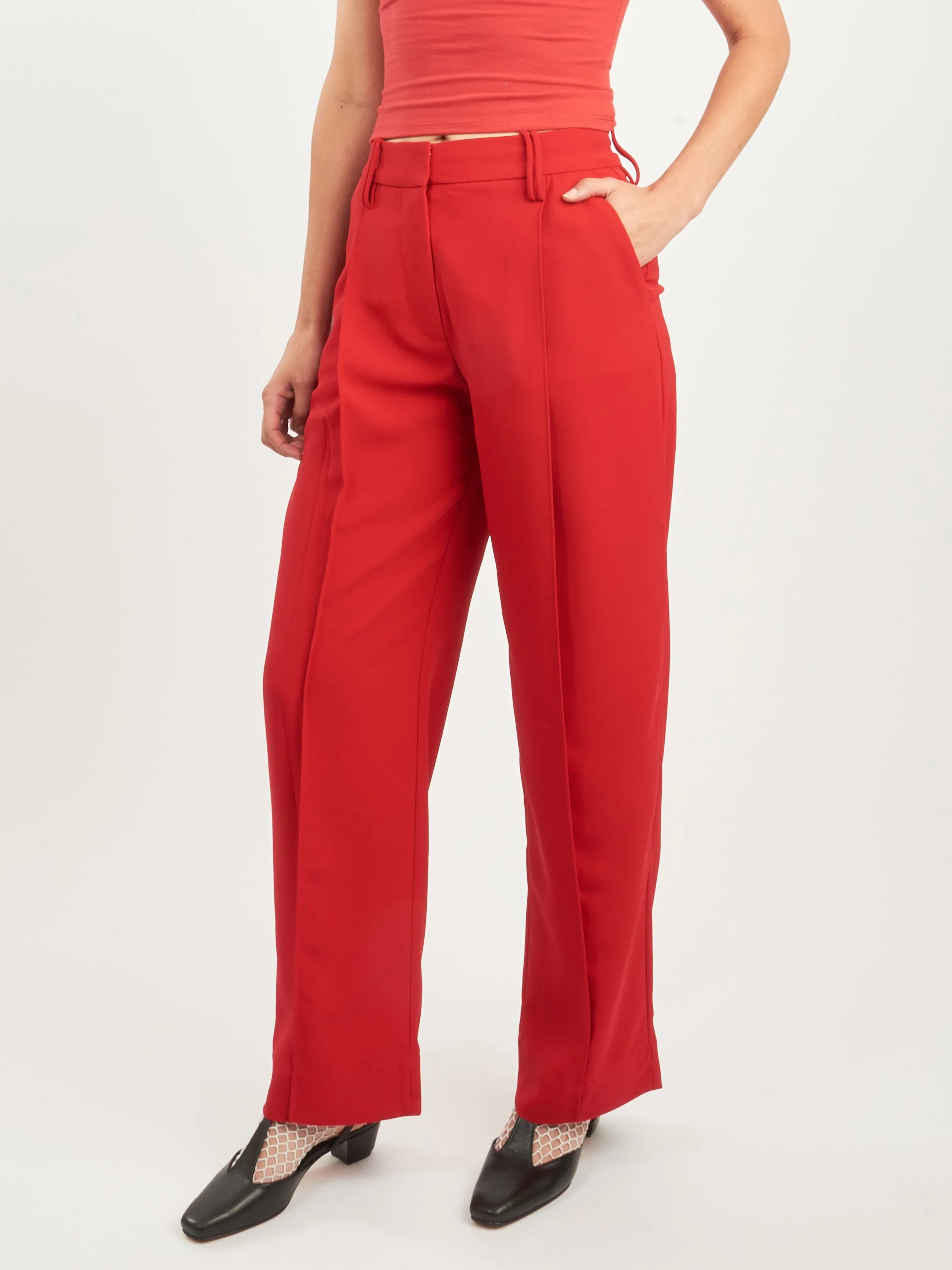 Barbados Cherry Light Twill Suiting Relaxed Pleated Pants