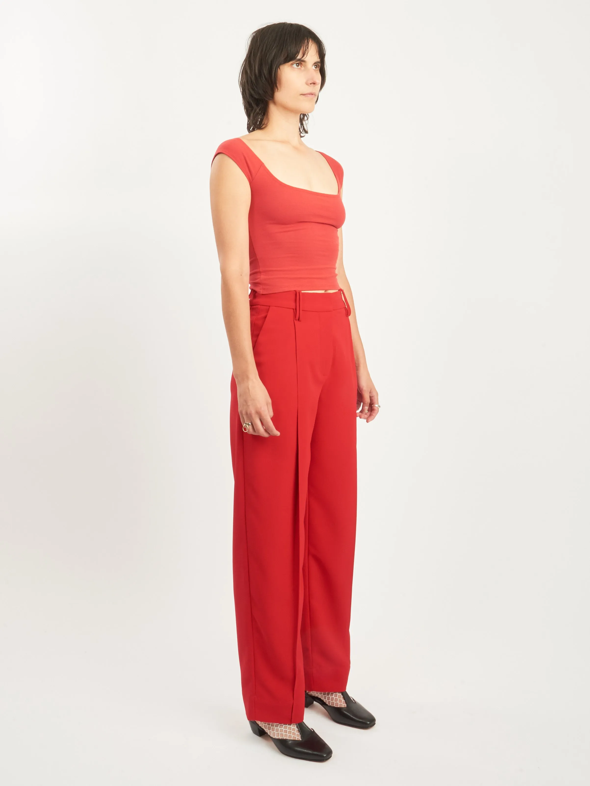 Barbados Cherry Light Twill Suiting Relaxed Pleated Pants