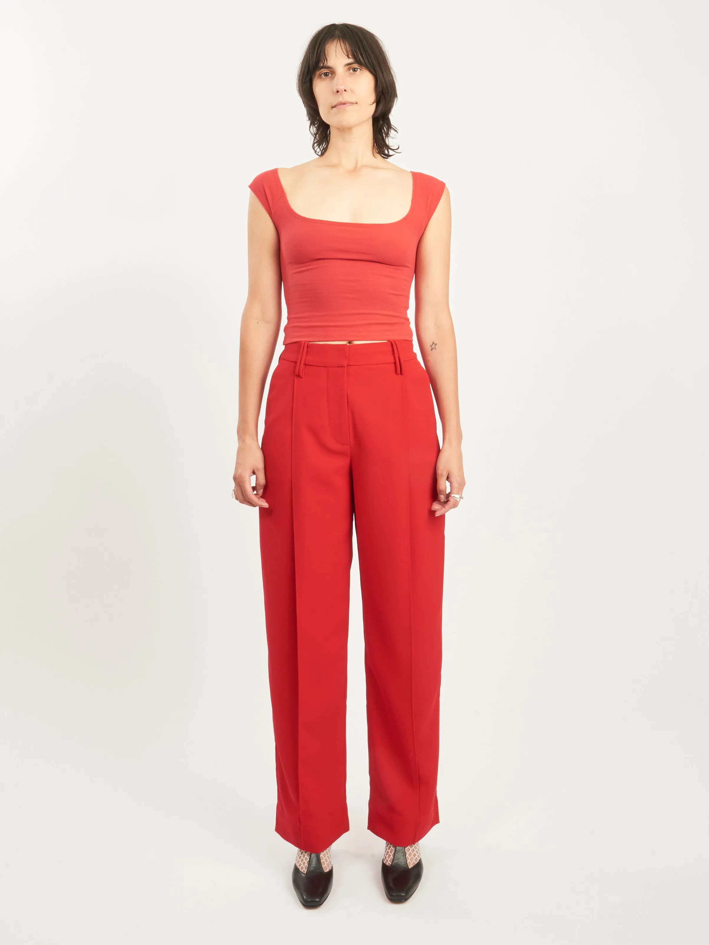 Barbados Cherry Light Twill Suiting Relaxed Pleated Pants