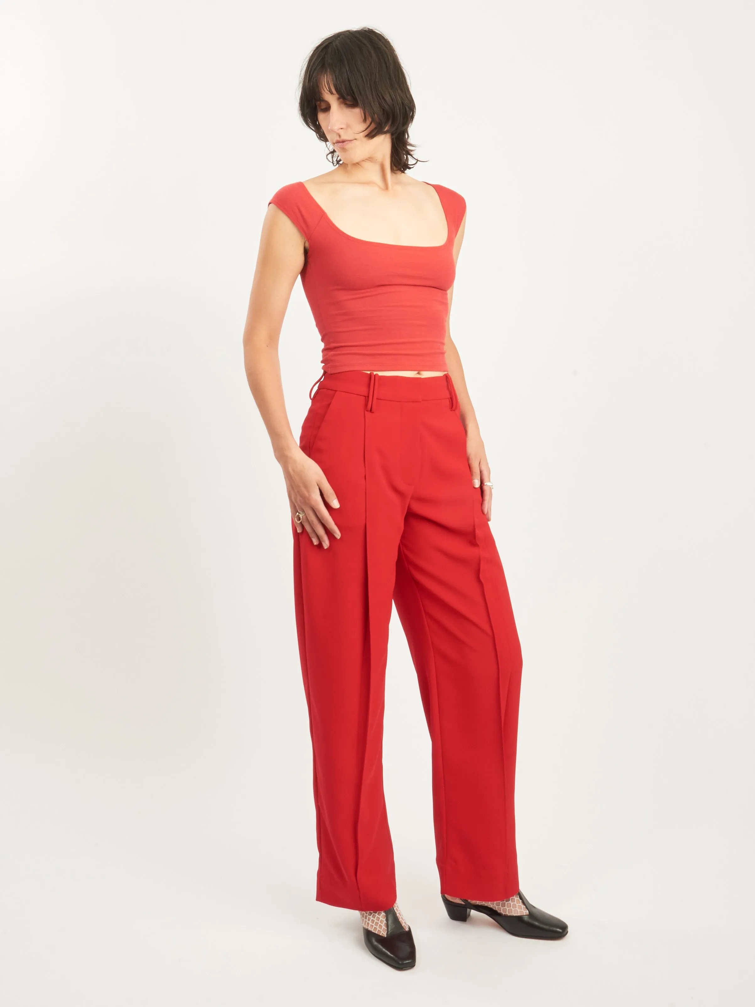 Barbados Cherry Light Twill Suiting Relaxed Pleated Pants