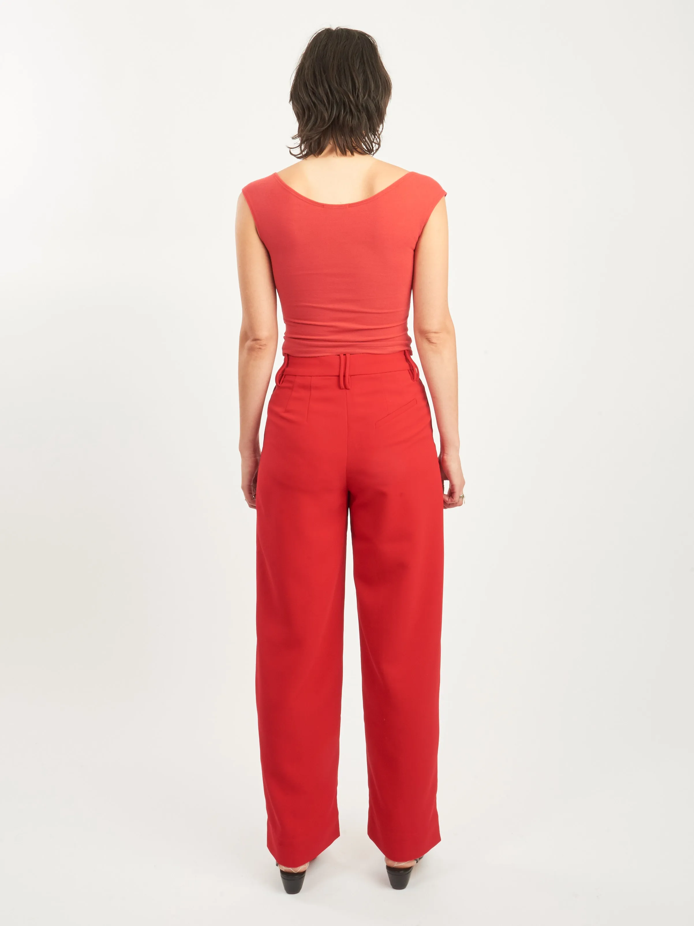 Barbados Cherry Light Twill Suiting Relaxed Pleated Pants