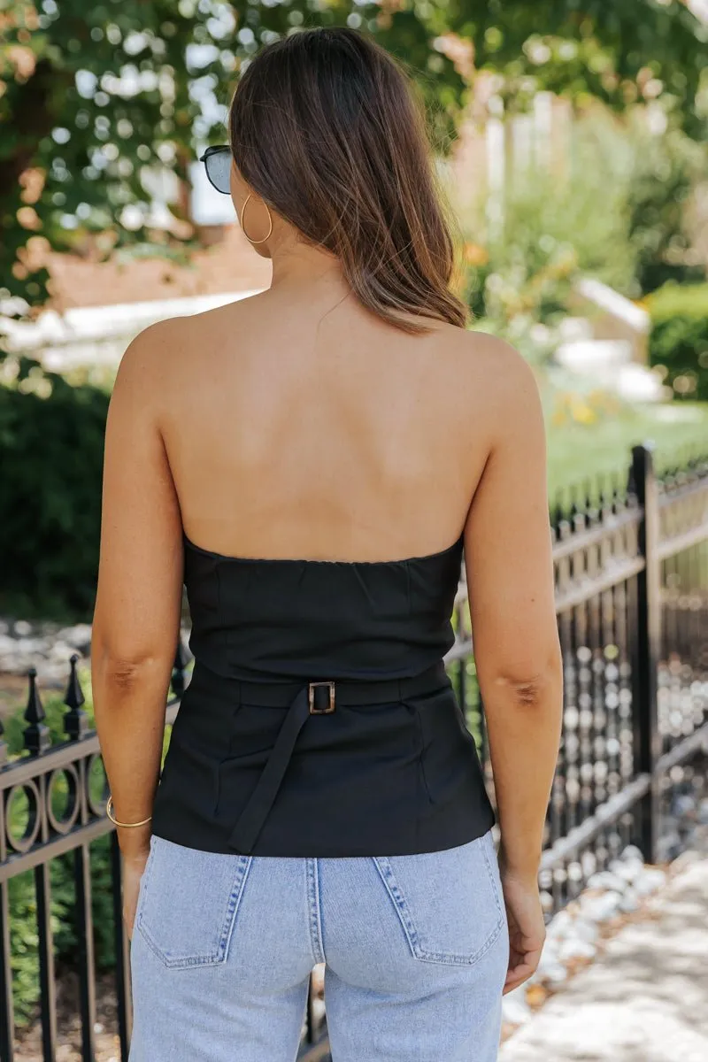 Black Button Front Tube Top - FINAL SALE