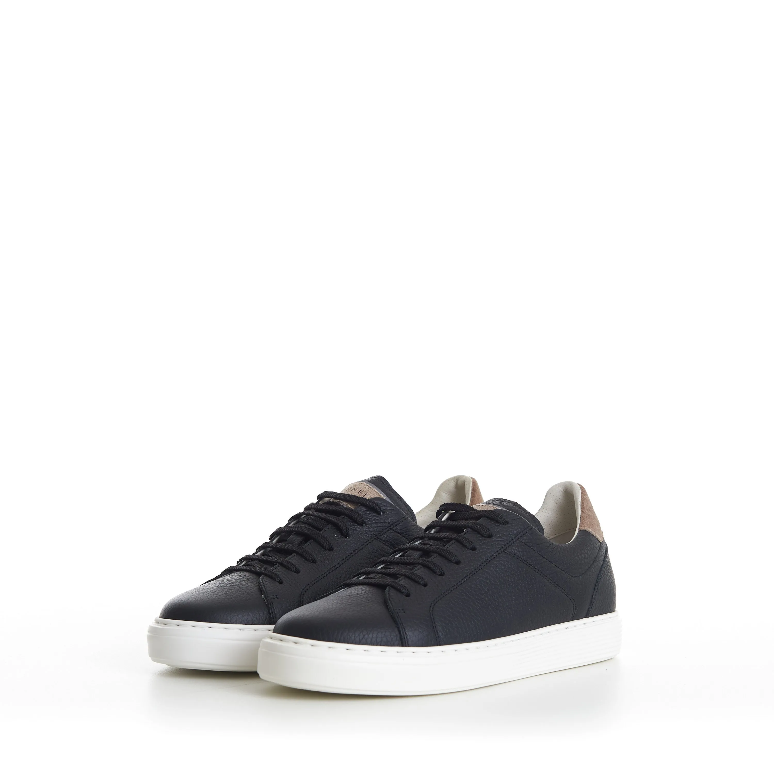 Black Low-top Sneakers - Grained Leather, Rubber Sole, Suede-Trim