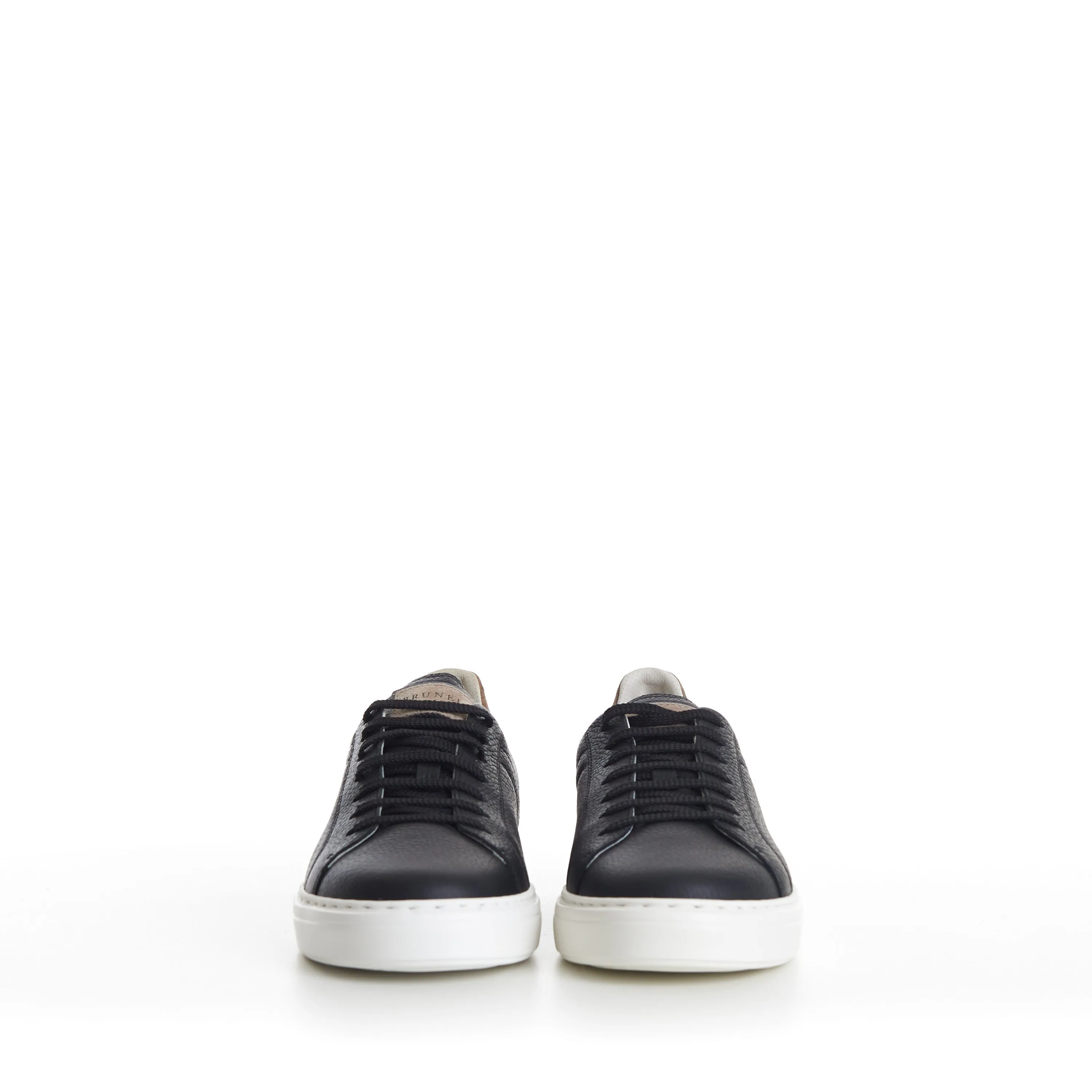 Black Low-top Sneakers - Grained Leather, Rubber Sole, Suede-Trim