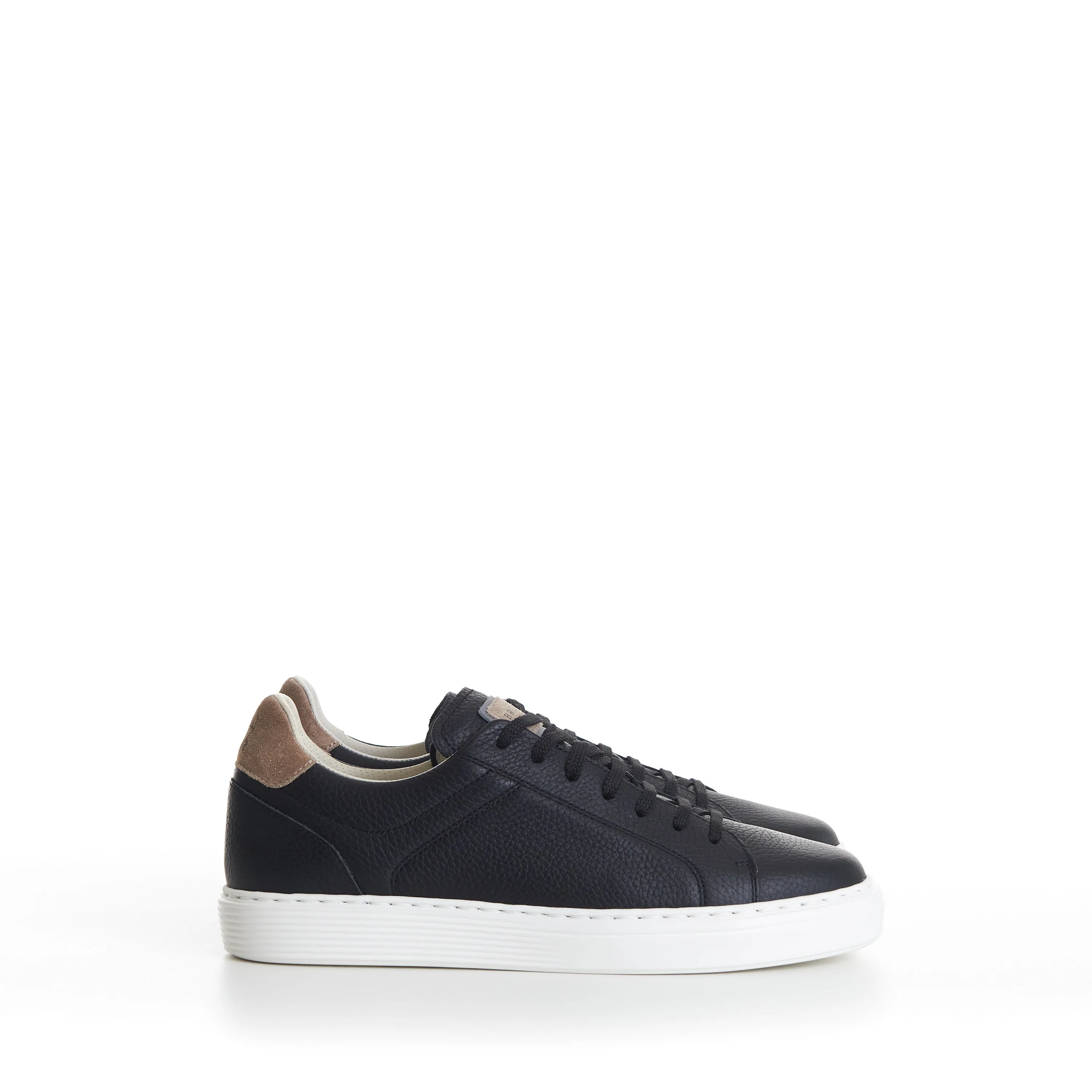 Black Low-top Sneakers - Grained Leather, Rubber Sole, Suede-Trim