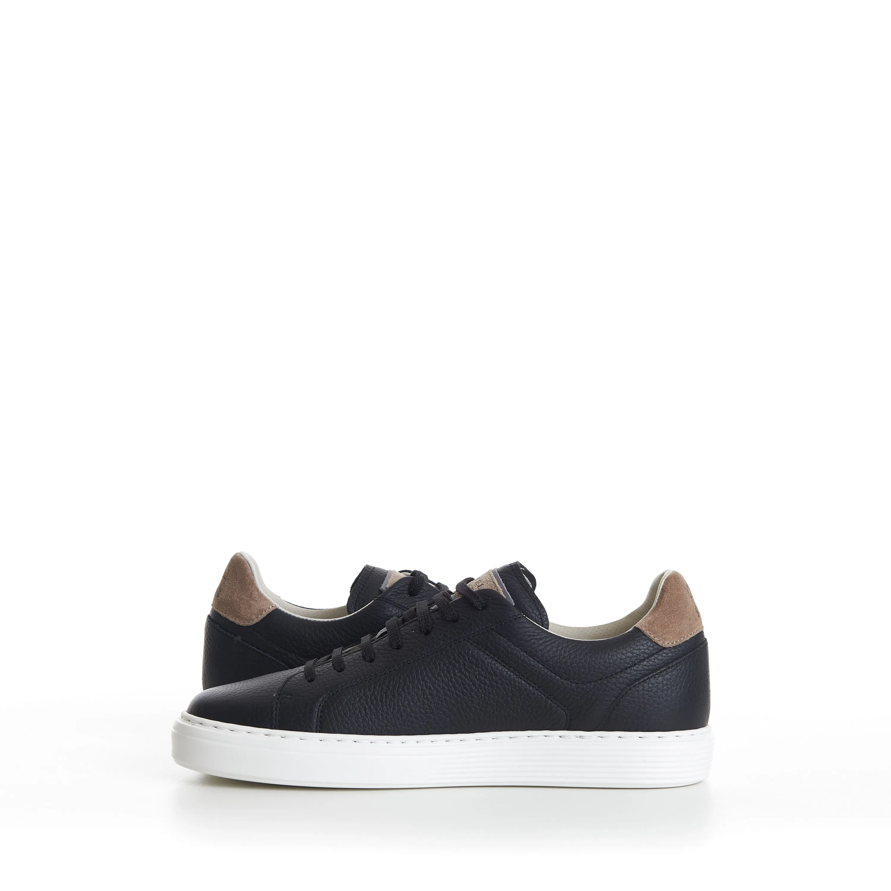 Black Low-top Sneakers - Grained Leather, Rubber Sole, Suede-Trim