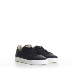 Black Low-top Sneakers - Grained Leather, Rubber Sole, Suede-Trim