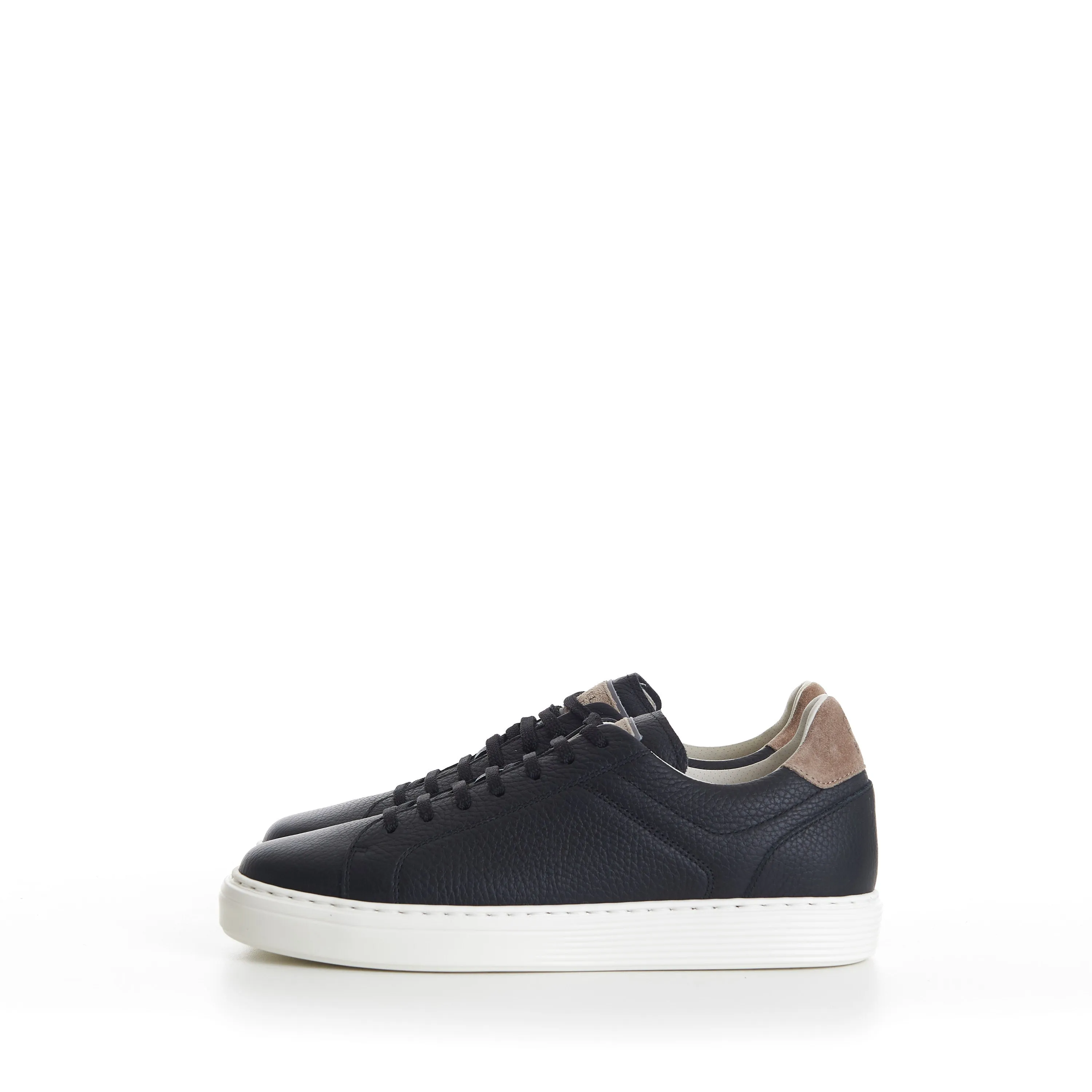 Black Low-top Sneakers - Grained Leather, Rubber Sole, Suede-Trim