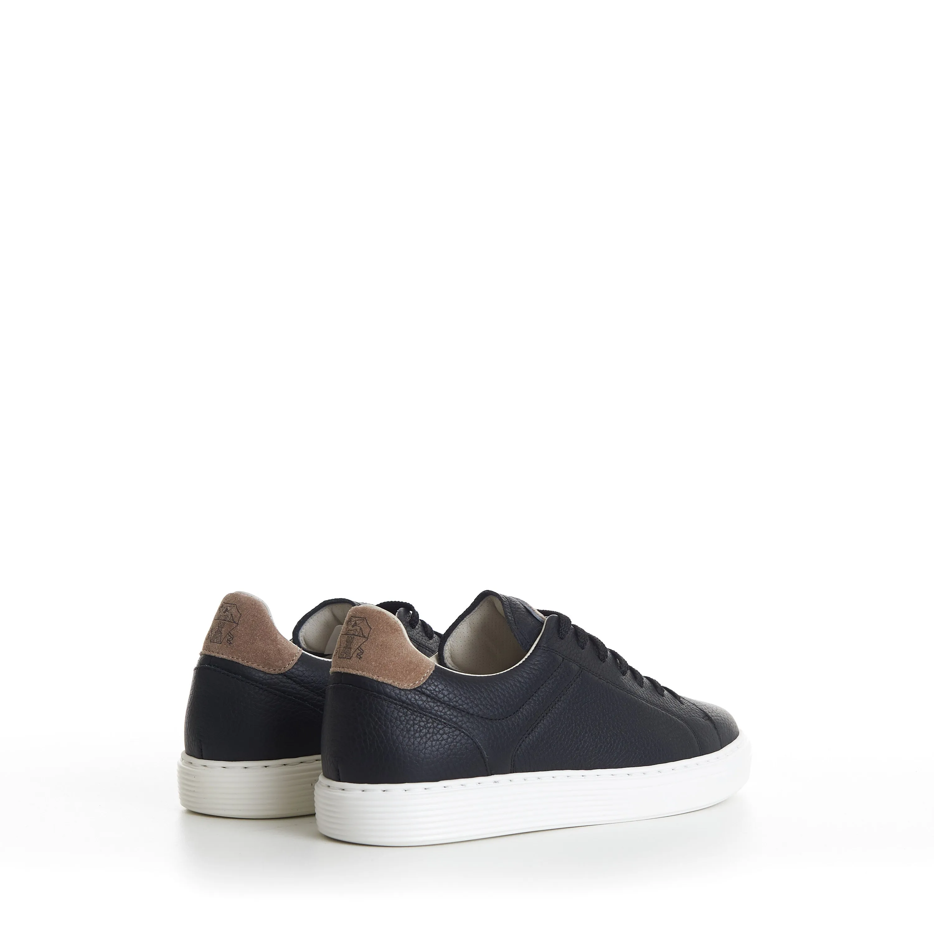 Black Low-top Sneakers - Grained Leather, Rubber Sole, Suede-Trim