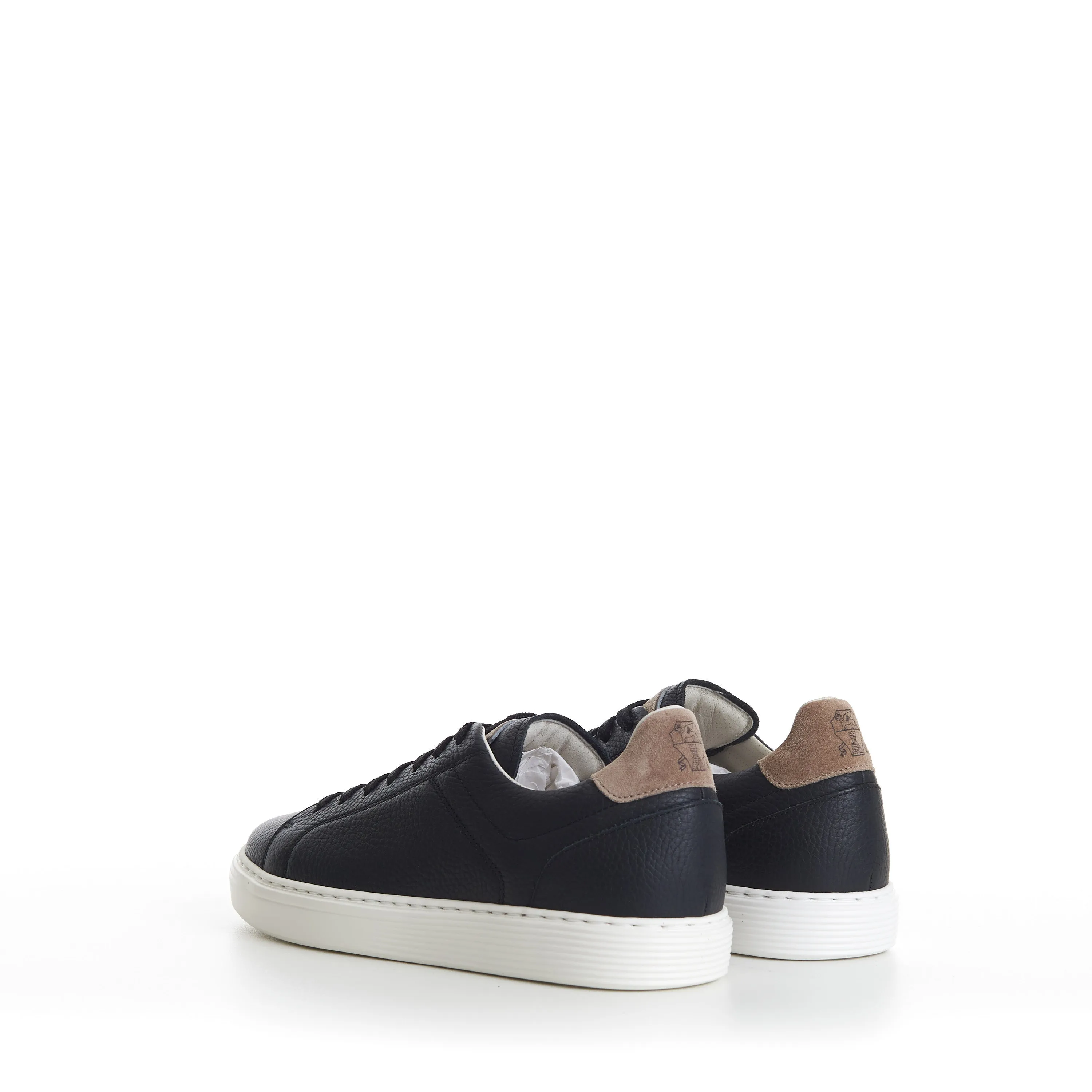 Black Low-top Sneakers - Grained Leather, Rubber Sole, Suede-Trim