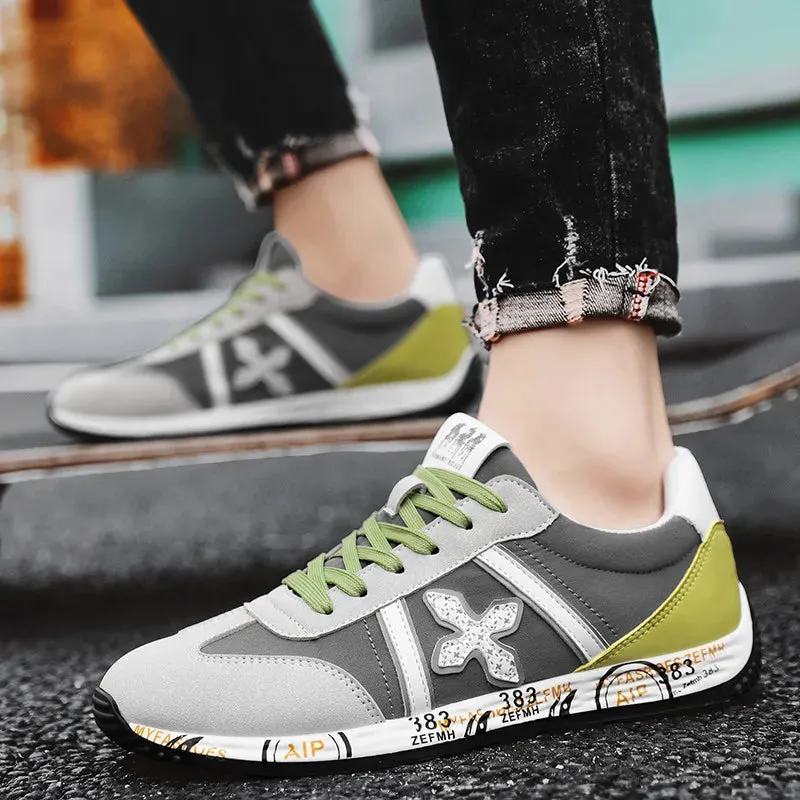 Breathable Patchwork Lace-Up Fabric Sneakers