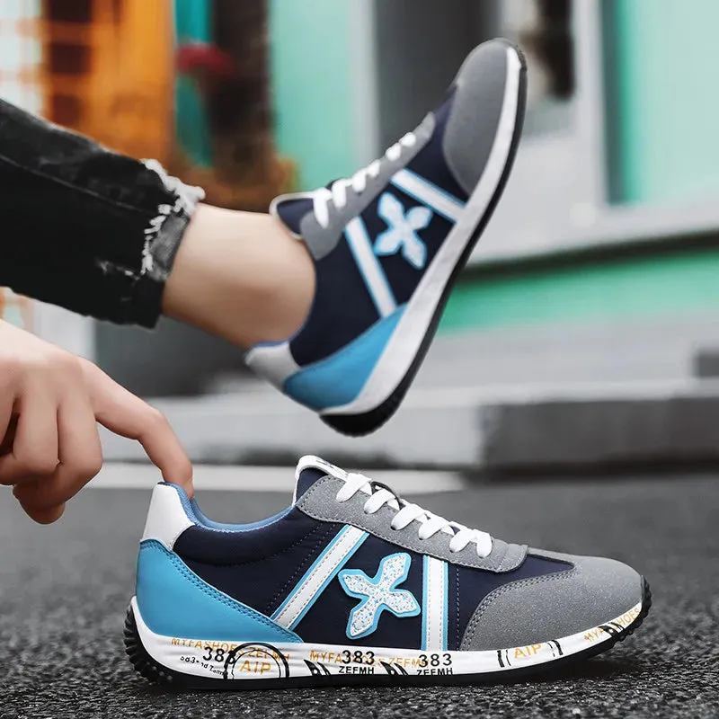 Breathable Patchwork Lace-Up Fabric Sneakers