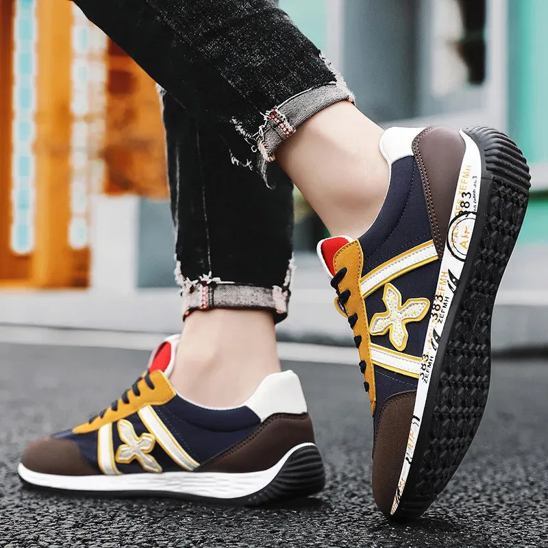 Breathable Patchwork Lace-Up Fabric Sneakers