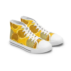 Bright Sunflowers on a Yellow Background Women's High Top Sneakers