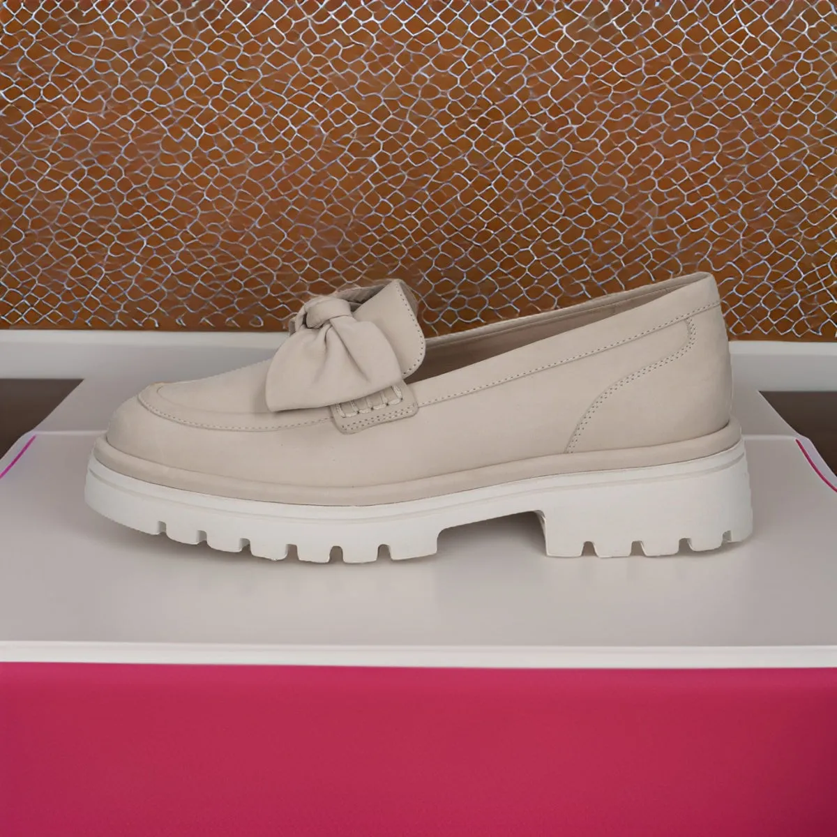 Caprice Beige Loafer with Bow Detail and Chunky Sole