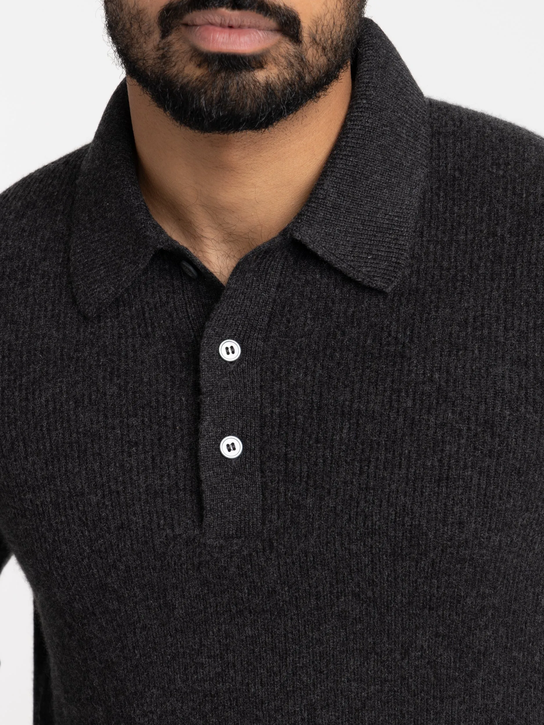 Charcoal Grey Cashmere Polo Sweater