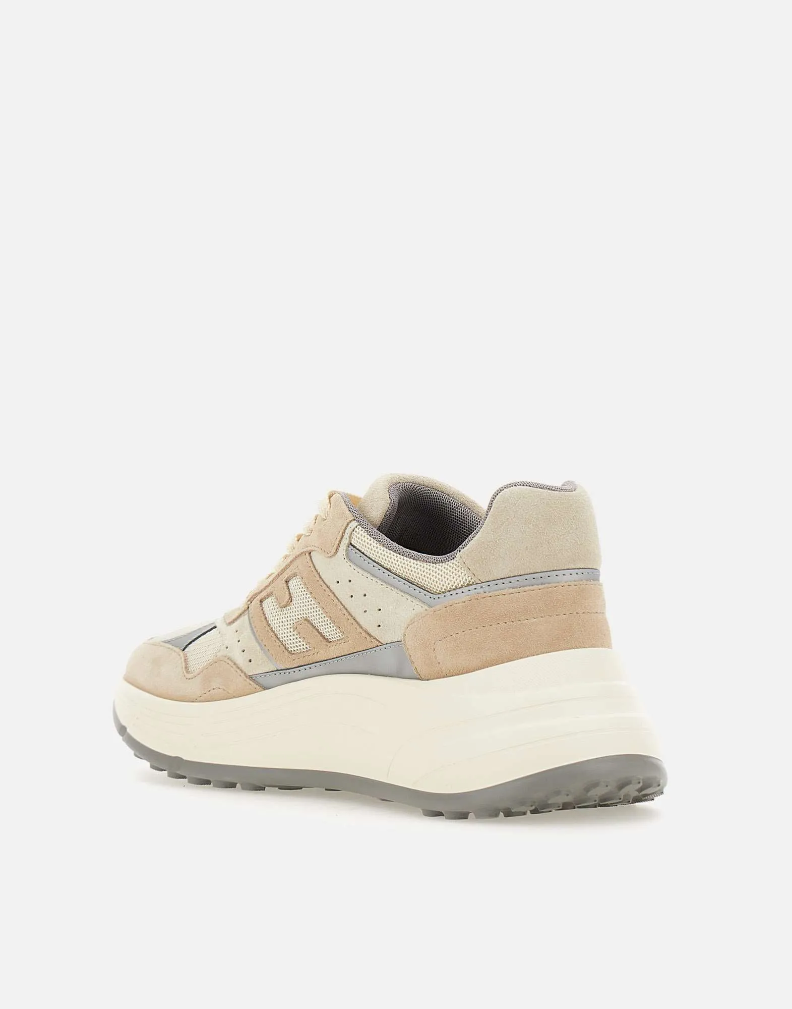 Cream Beige Leather Sneakers with Fabric Inserts