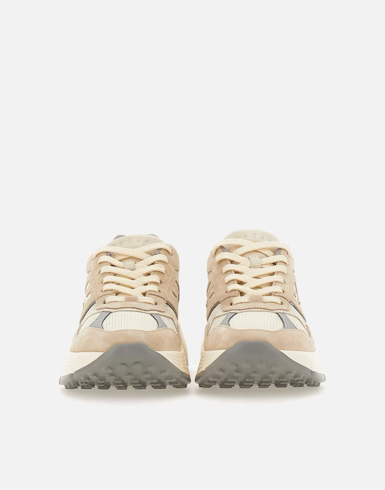 Cream Beige Leather Sneakers with Fabric Inserts