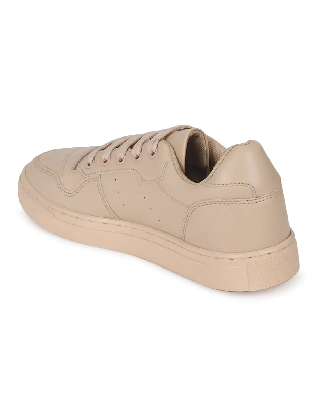 Cream PU Perforated Lace Up Sneakers (TC-ST-1022-CRMPU)