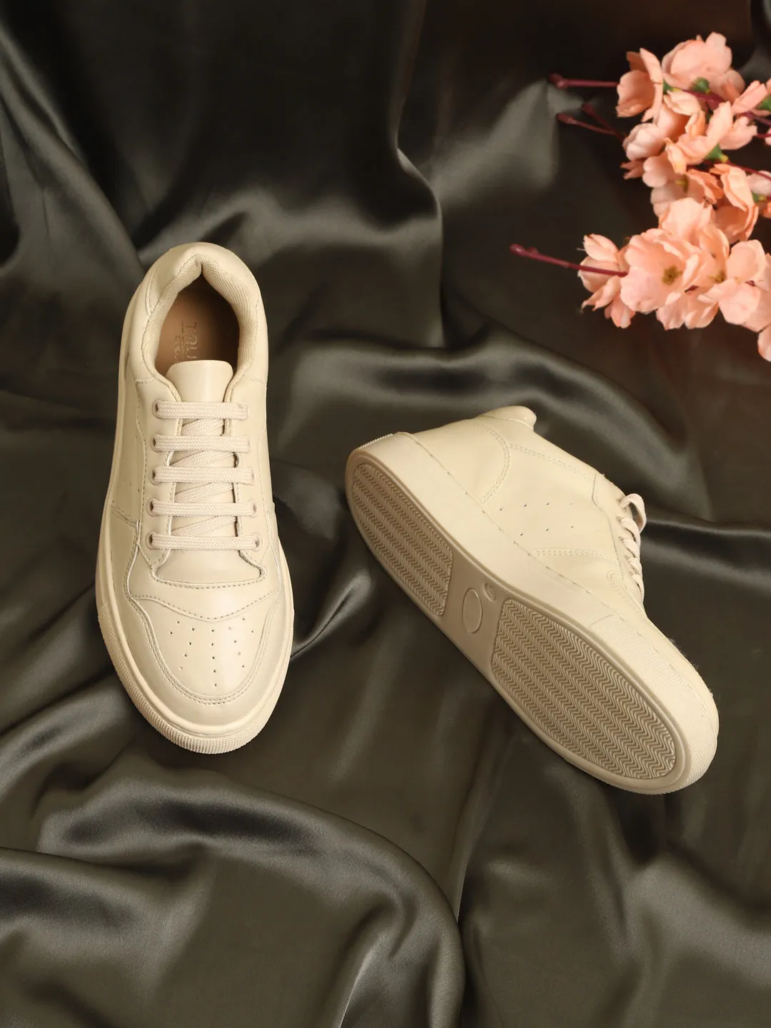 Cream PU Perforated Lace Up Sneakers (TC-ST-1022-CRMPU)