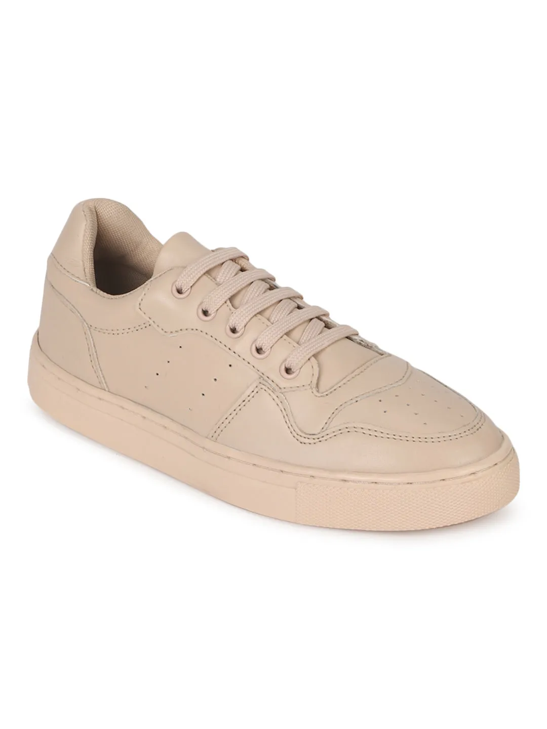 Cream PU Perforated Lace Up Sneakers (TC-ST-1022-CRMPU)