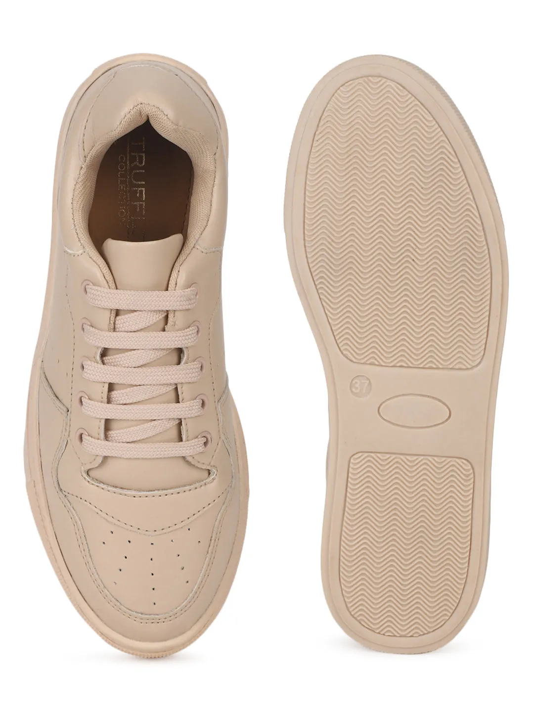 Cream PU Perforated Lace Up Sneakers (TC-ST-1022-CRMPU)