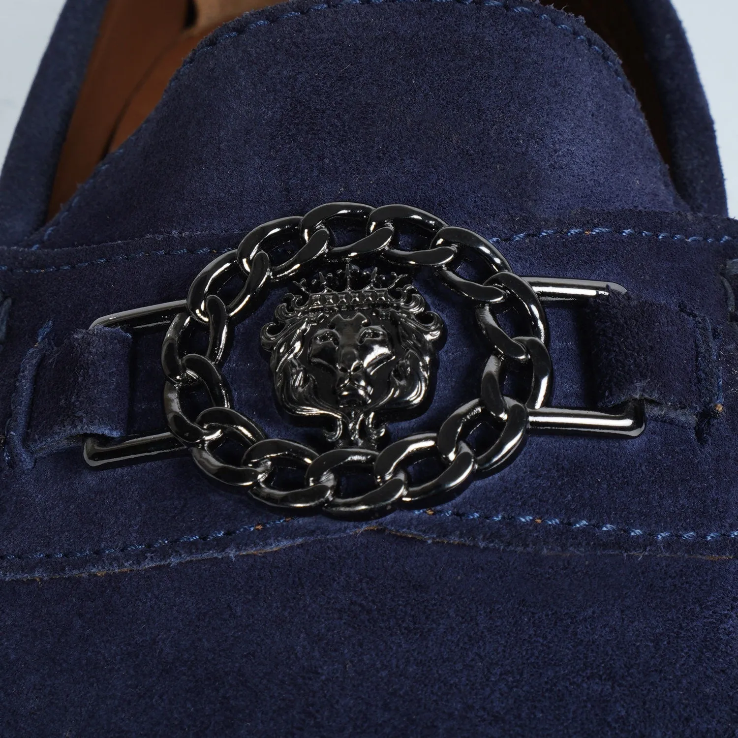 Driver Sole Loafer Trademark Logo with Chain Embellishment in Suede leather