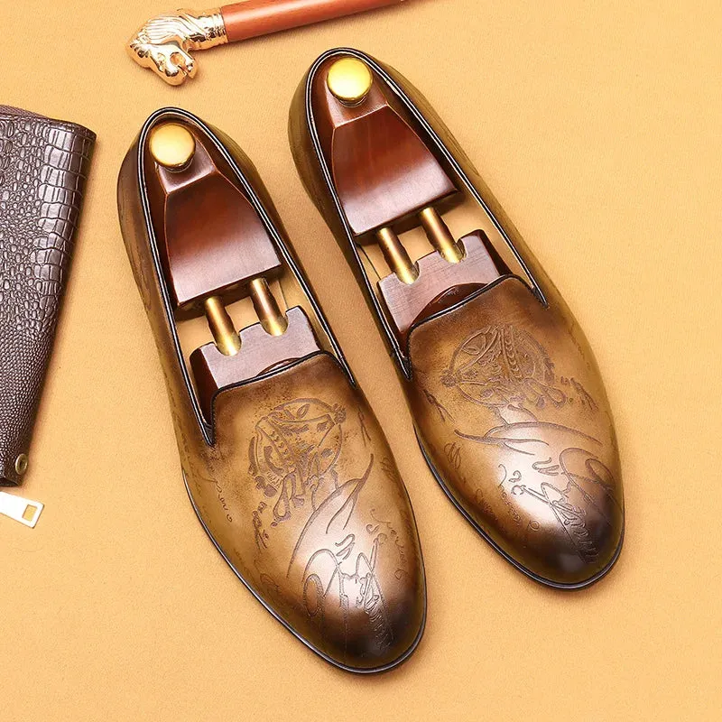 Embossed Pigskin Leather Loafers