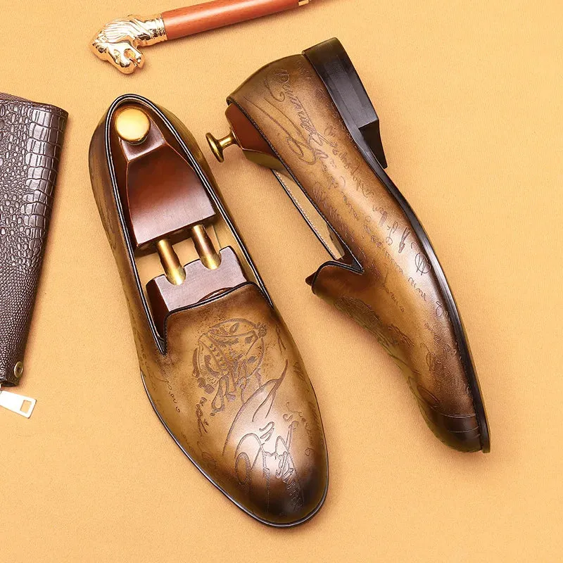 Embossed Pigskin Leather Loafers