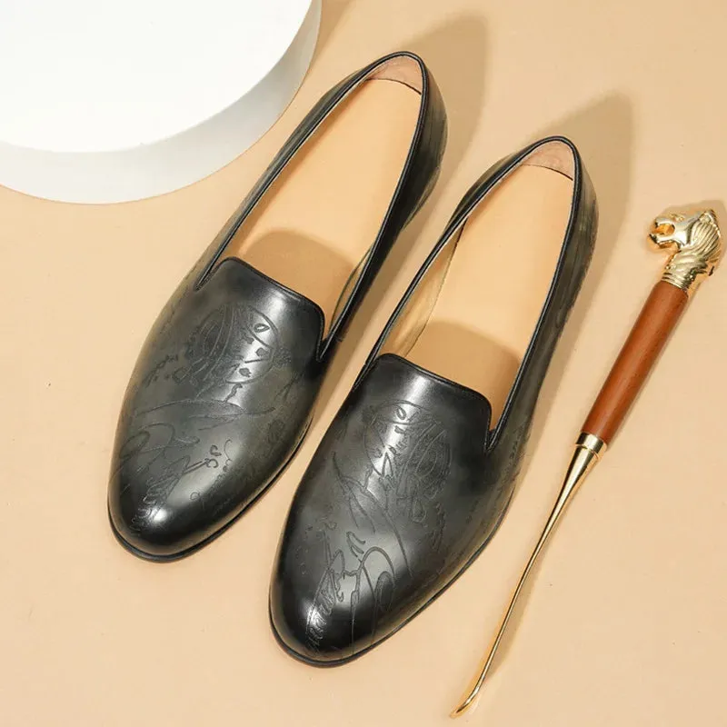 Embossed Pigskin Leather Loafers