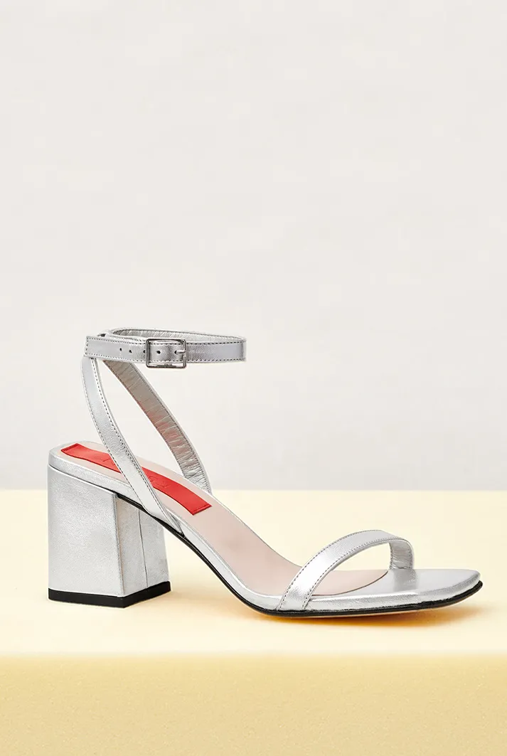 Essential Block Heel Silver Sandal