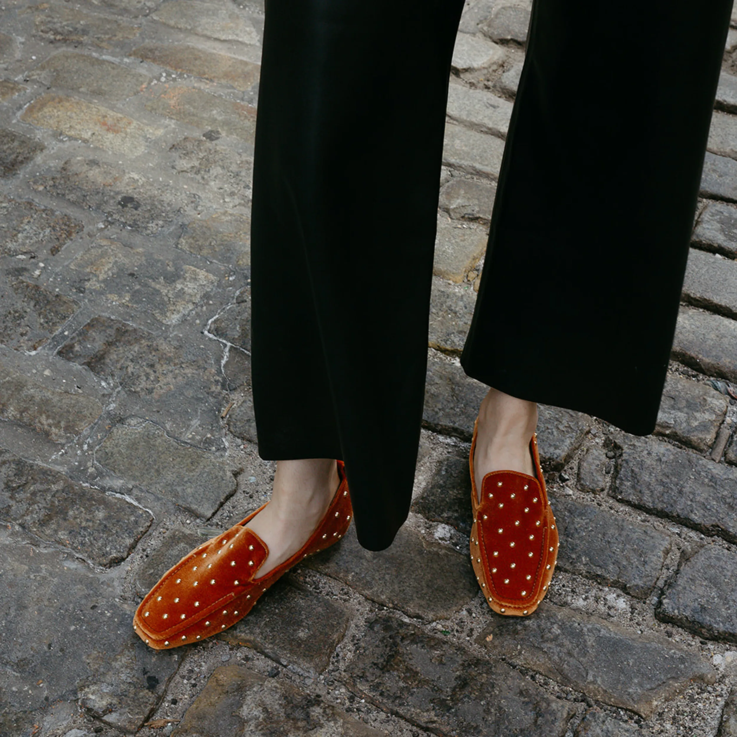 Finley Mustard Velvet Stud Loafers