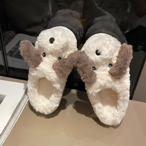 Fuzzy Puppy Plush Slippers | Kawaii Indoor Slippers