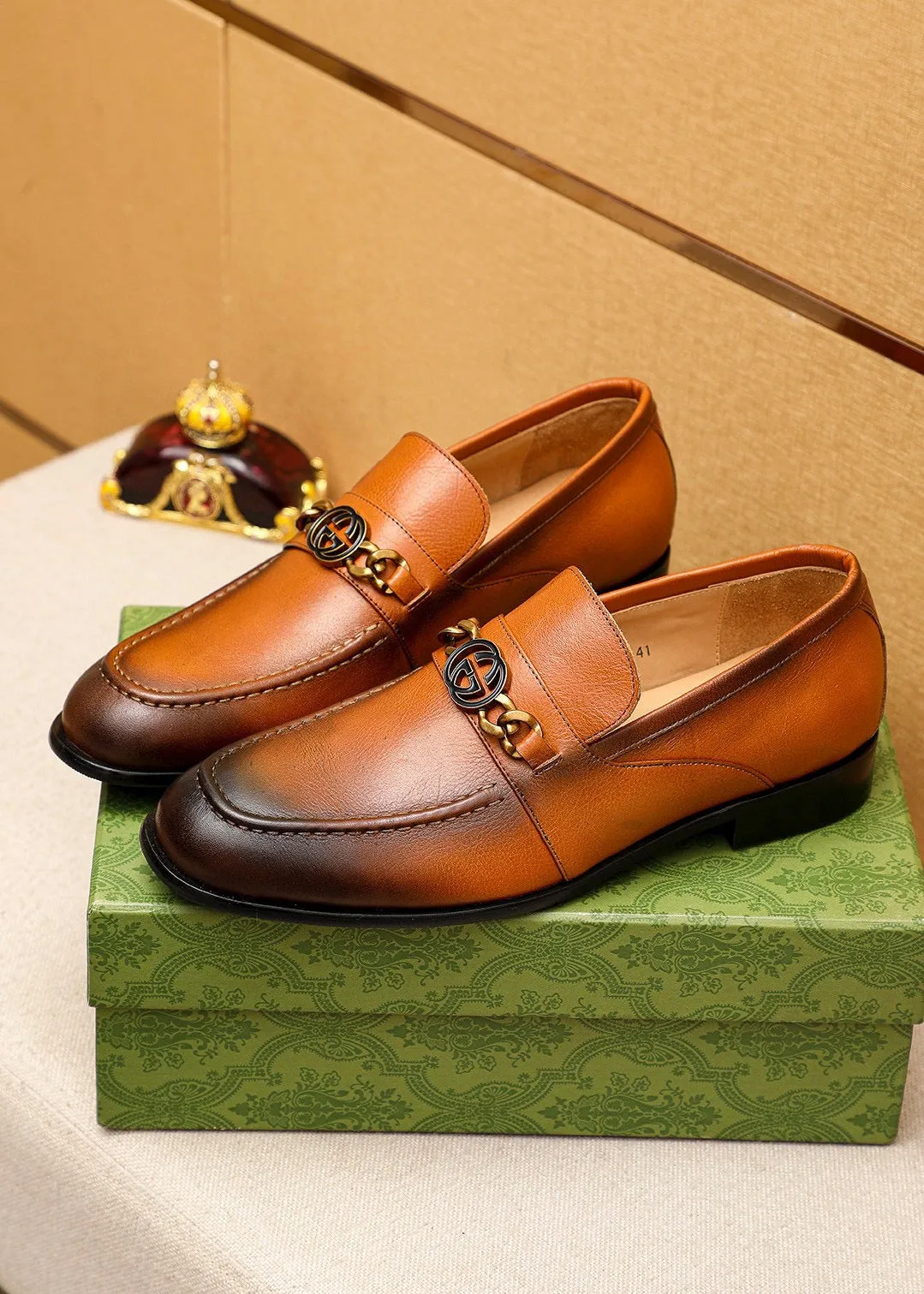 GG MEN'S BROWN LEATHER LOAFERS