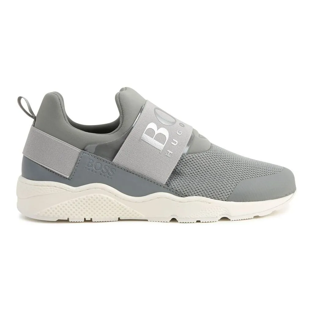 Gray Silver Logo Sneakers