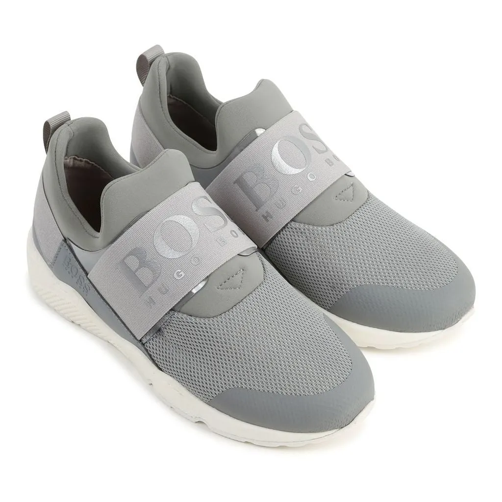 Gray Silver Logo Sneakers