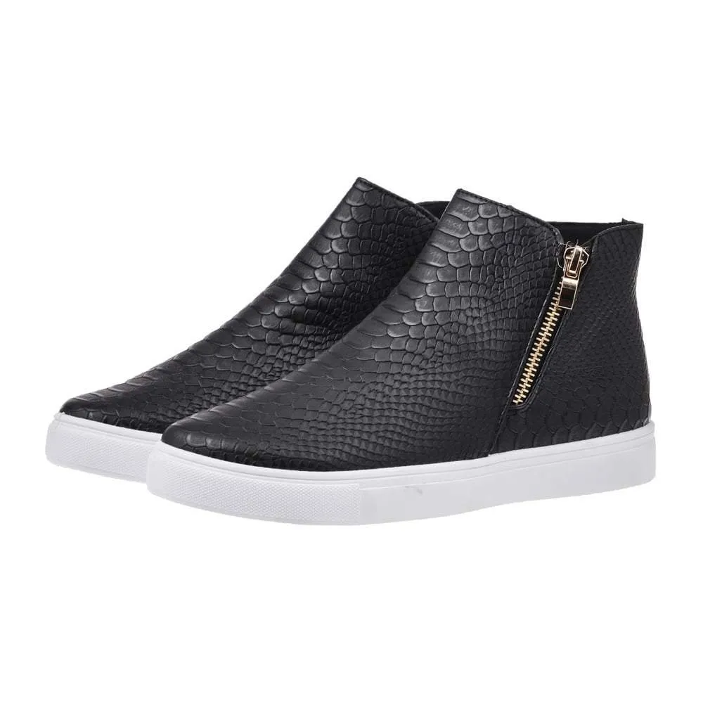 Janine Flat Hi-Top Rubber Sole Trainers In Snake Print