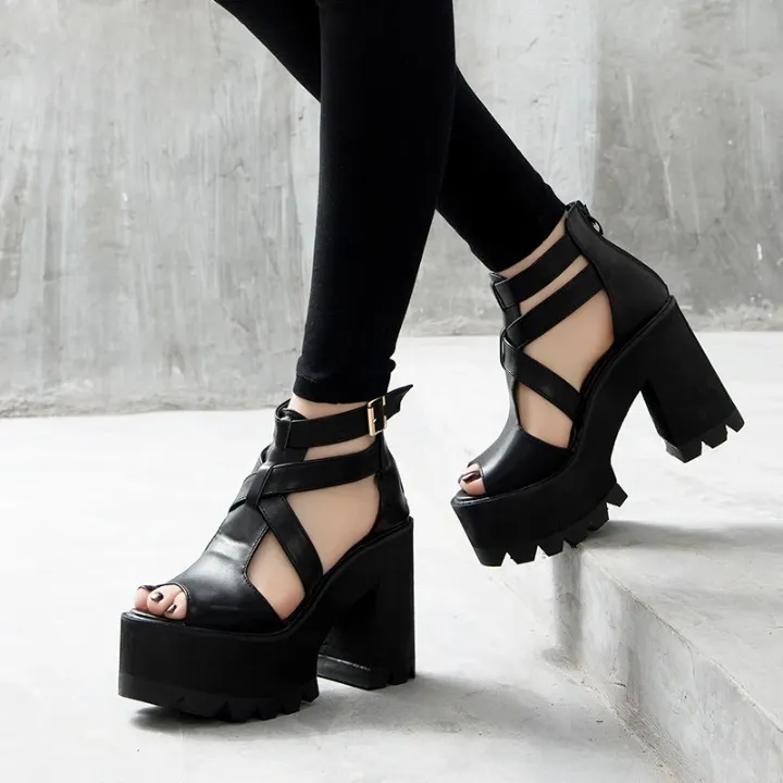 Joskaa 2024 New Black Sandals Chunky Heel