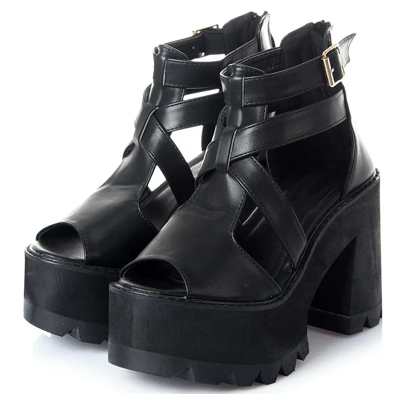 Joskaa 2024 New Black Sandals Chunky Heel