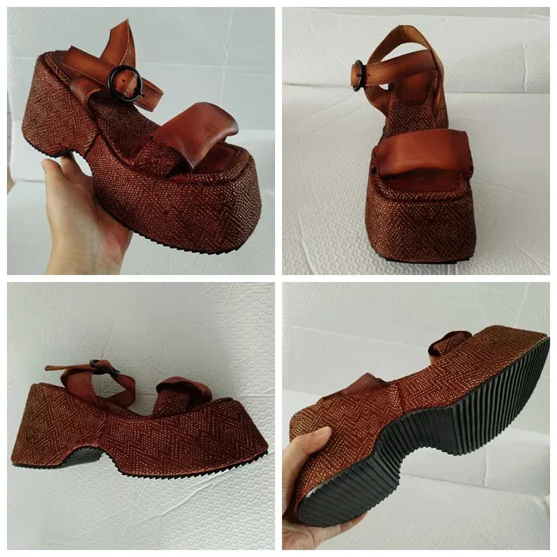 Joskaa 2024 New Genuine Chunky Sandals Leather