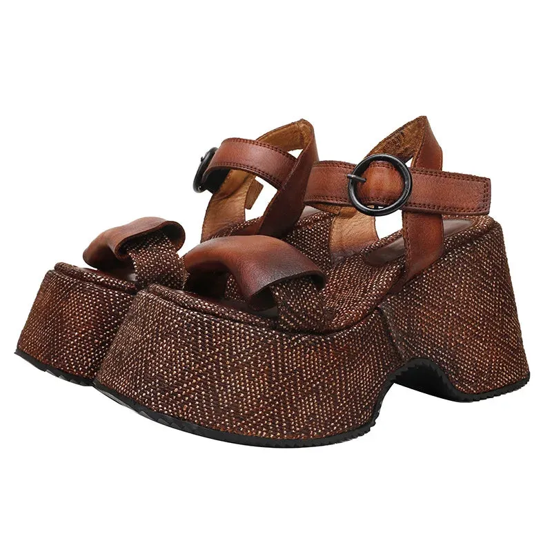 Joskaa 2024 New Genuine Chunky Sandals Leather