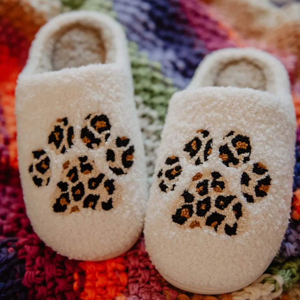 Katydid PAW PRINT LEOPARD SHERPA SLIPPERS KDC-SLPR-114_WHT