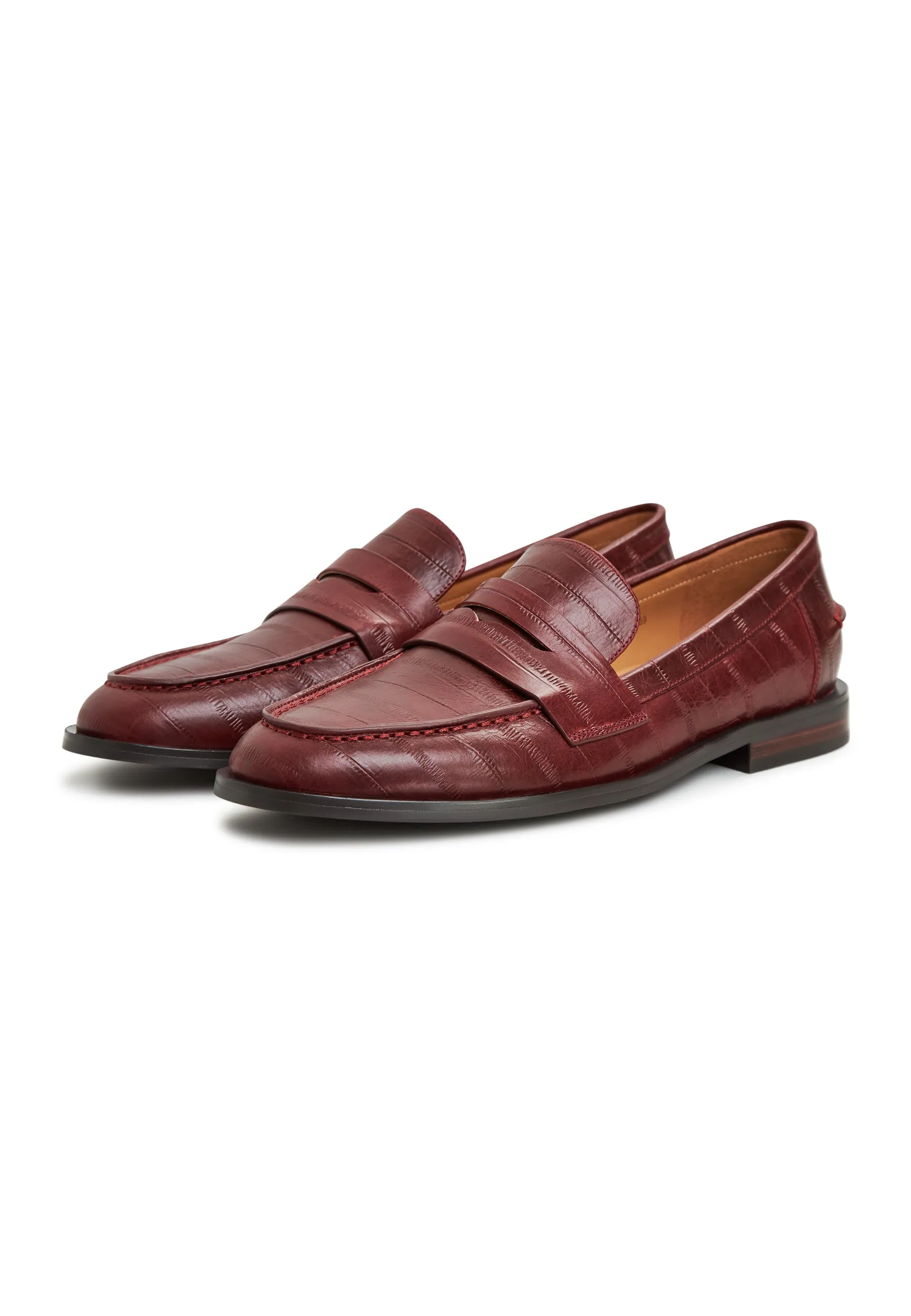 Leather Block Heeled Loafers - Bordeaux