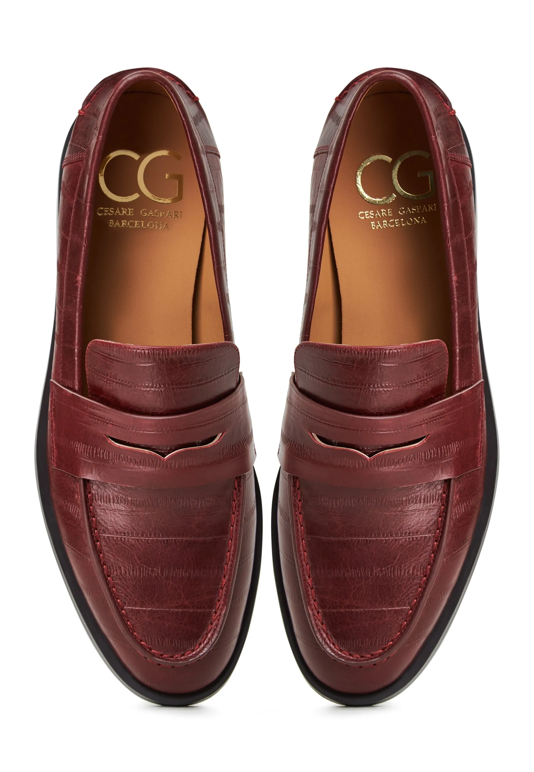 Leather Block Heeled Loafers - Bordeaux