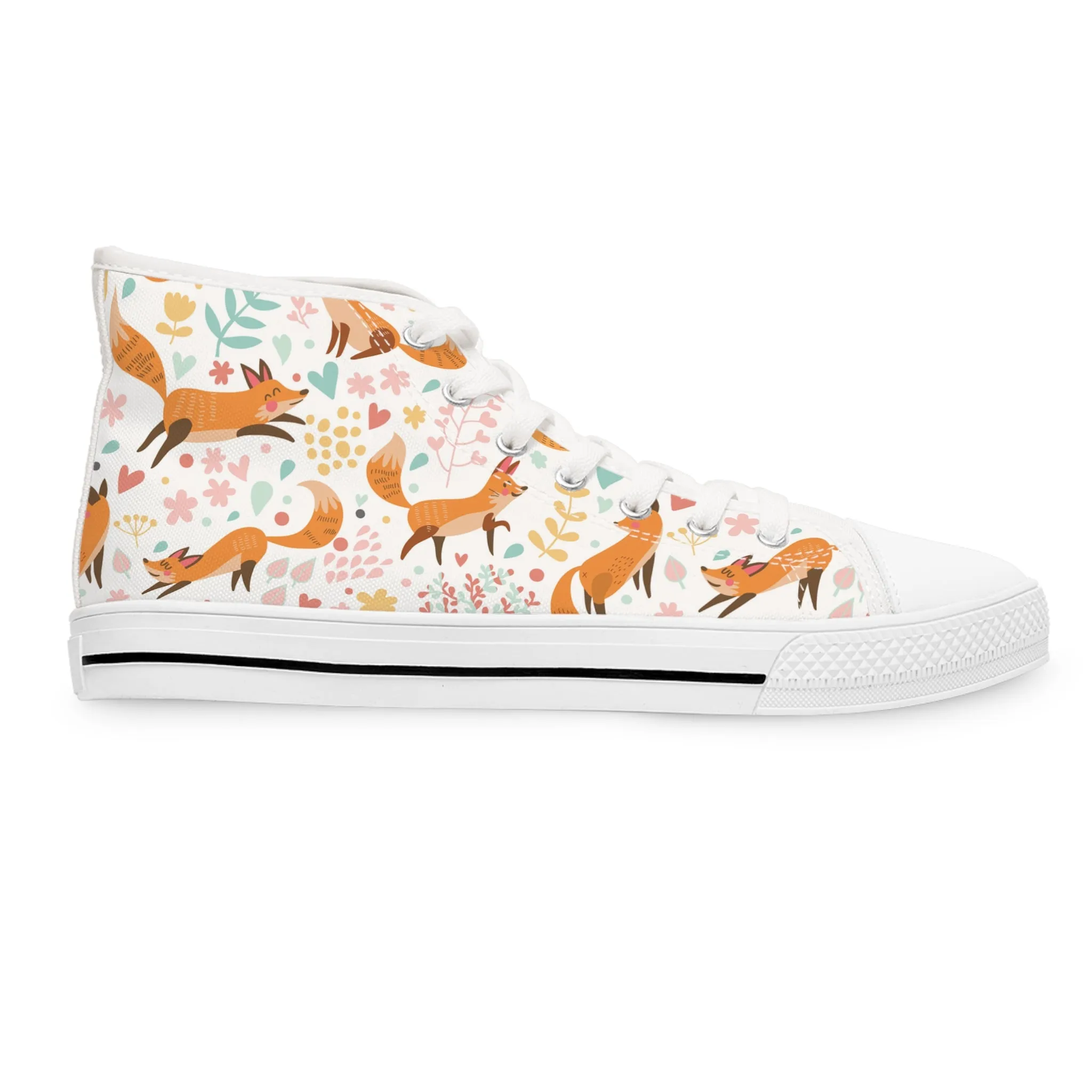 Lovely Fox and Flowers Women's High Top Sneakers