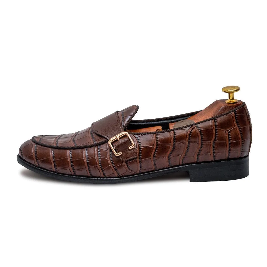 LUCA | HAZEL BROWN CROCO MONK SLIP-ON